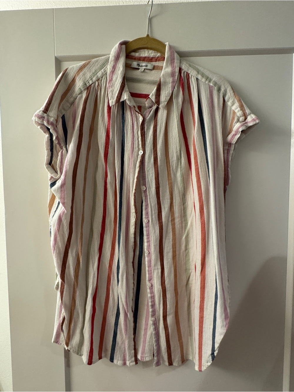 Madewell Gauze Central Tunic Shirt Rainbow Stripe size M